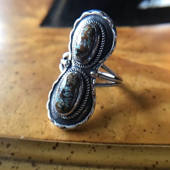 Natural Royston Blue Horizon Turquoise Sterling Silver Horseshoe Ring Size 9 - Picture 8 of 9